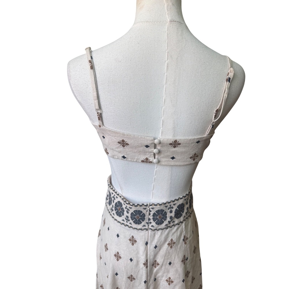 Zara Midi Linen Embroidered Summer Boho Cut Out Dress S Euro Vacation Resort - Picture 9 of 12